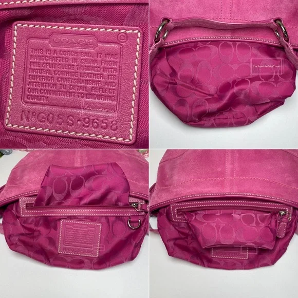 Y2K Vintage Pink Coach Soho Suede Hobo 9658 & Mini Soho Hobo Bag Charm 1659 SET - Picture 16 of 16